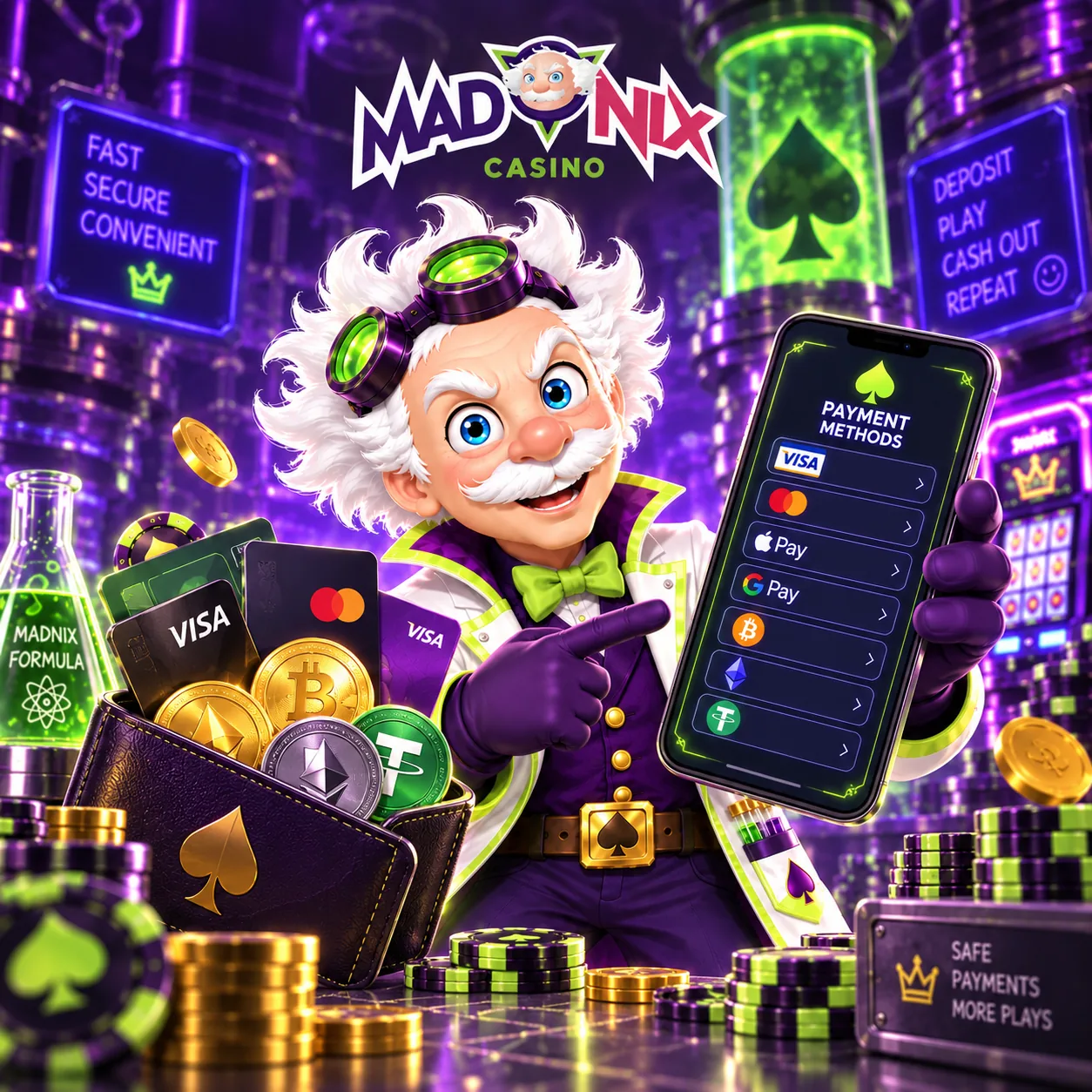 Méthodes de paiement affichées sur un téléphone Madnix